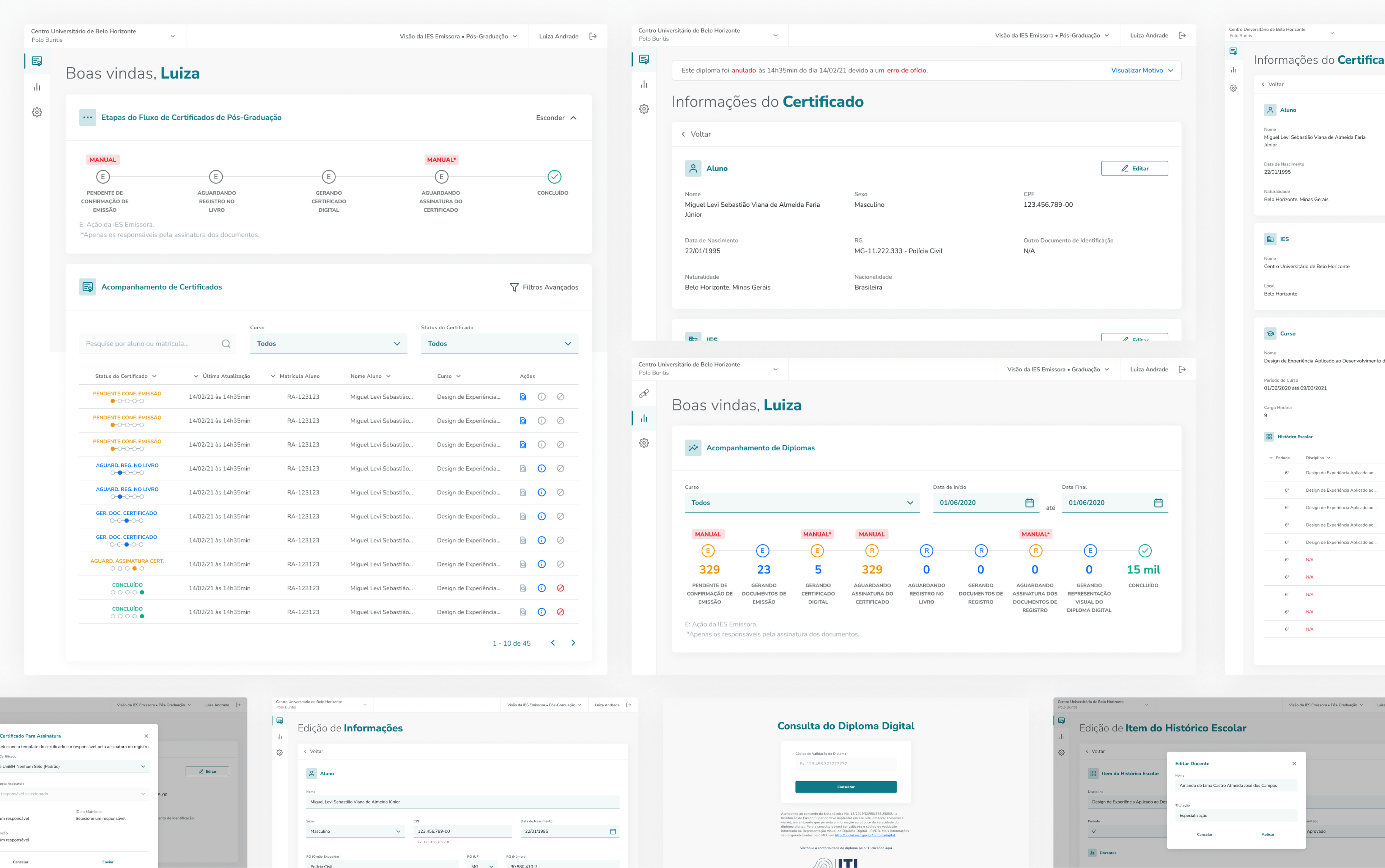 A web platform by Ânima Educação showcasing a user-friendly mockup overview for generating personalized Bachelor's and Master's degrees.